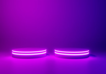 stage in neon light , 3d render