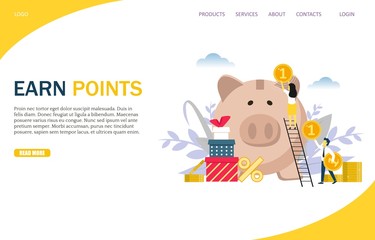 Earn points vector website landing page design template