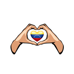 Venezuela flag and hand on white background. Vector illustration