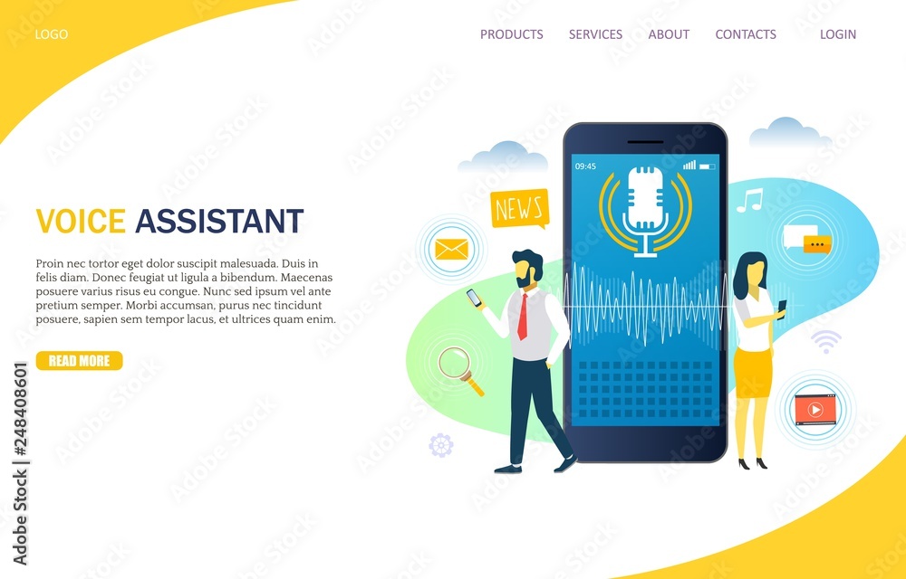 Poster voice assistant vector website landing page design template