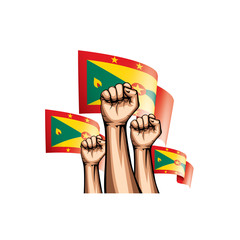 Grenada flag and hand on white background. Vector illustration