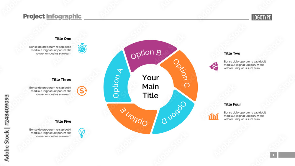 Poster pie chart with five elements template