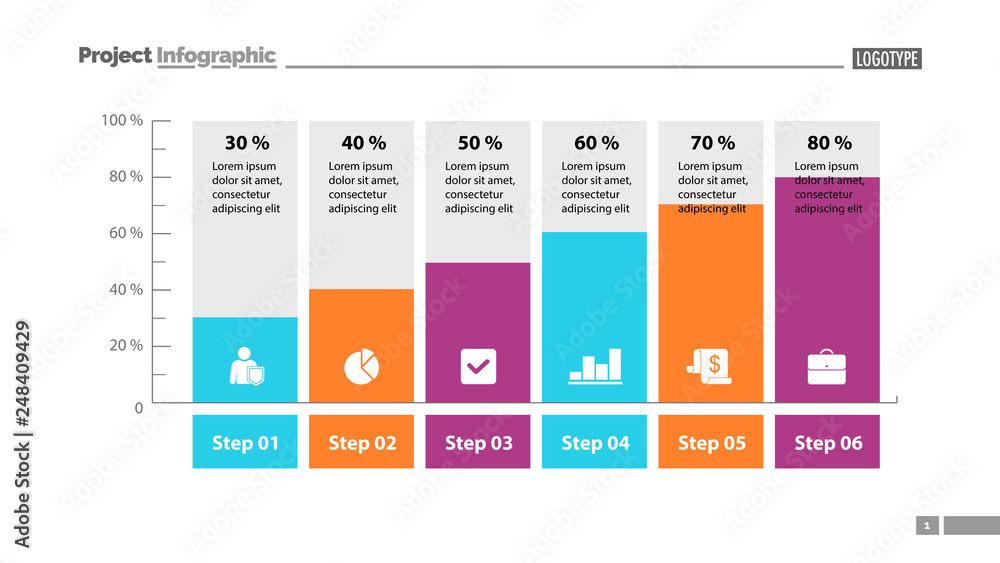 Poster six columns bar chart slide template