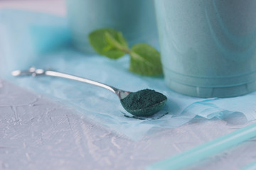 Spirulina cocktail in a transparent glass.