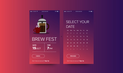 Naklejka premium French Press Coffee Festival App Interface Design