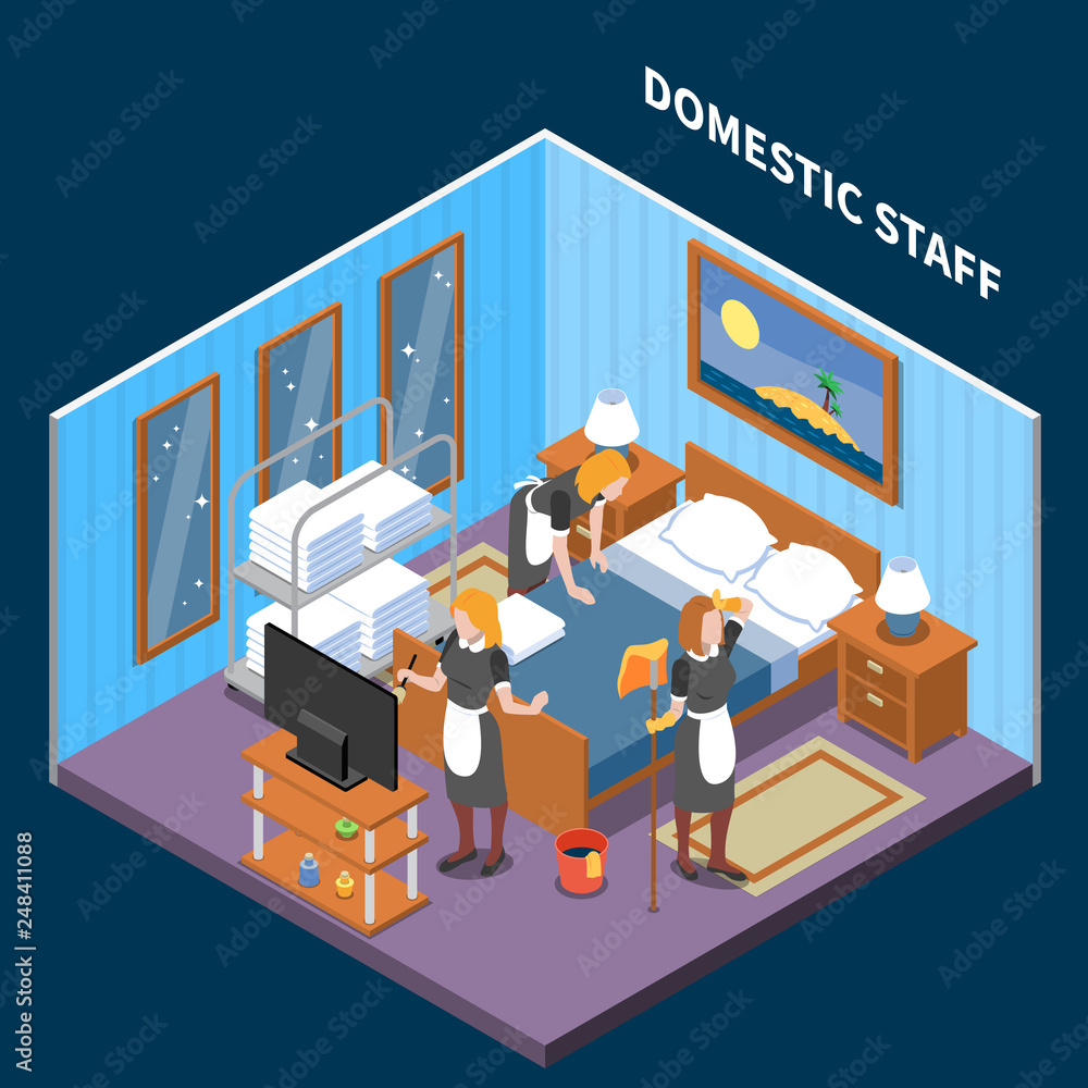 Sticker Household Staff Isometric Composition