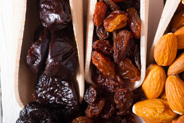 dried super foods on white wood table background