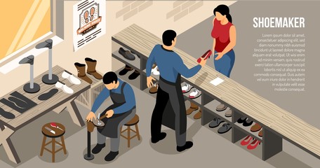 Shoe Work Shop Isometric Illustration