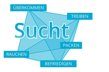 Sucht - Begriffe verbinden, Farbe blau
