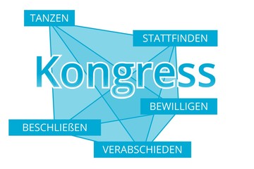 Kongress - Begriffe verbinden, Farbe blau