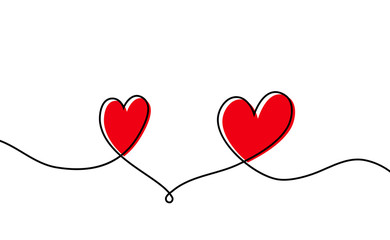 Continuous one line drawing of red heart isolated on white background. Vector illustration