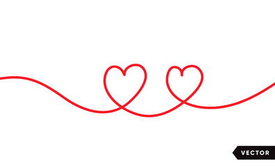 Continuous one line drawing of red heart isolated on white background. Vector illustration