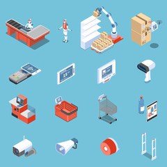 Supermarket Of Future Isometric Icons