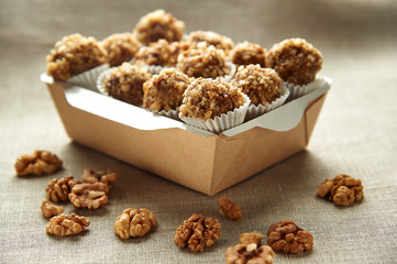Vegetarian sweets in a box of nuts