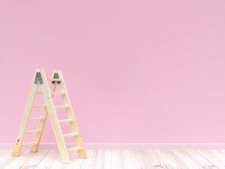 Ladder wooden on concrete wall pink color