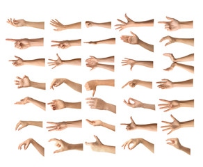 Gesturing female hands on white background
