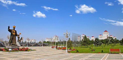 Ashgabat, Turkmenistan - Monuments to historical figures of Turkmenistan in the park. - obrazy, fototapety, plakaty