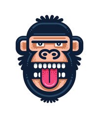 Monkey showing tongue illustration. Gorilla head logo