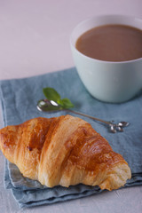 Breakfast with fresh croissants.