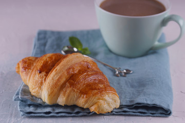 Breakfast with fresh croissants.