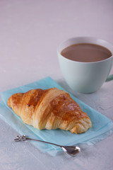 Breakfast with fresh croissants.