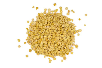 Yellow split peas isolated on white background