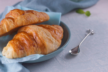 Breakfast with fresh croissants.