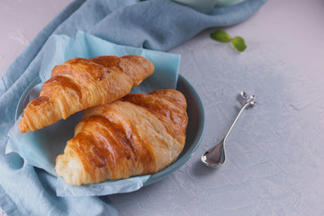Breakfast with fresh croissants.