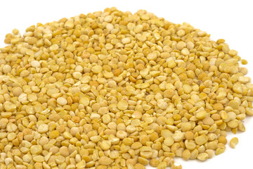 Yellow split peas isolated on white background