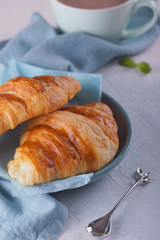 Breakfast with fresh croissants.