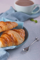 Breakfast with fresh croissants.