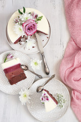 Fresh flowers decorated layered cake