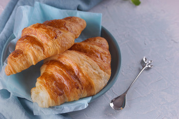 Breakfast with fresh croissants.