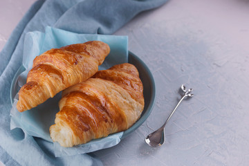 Breakfast with fresh croissants.