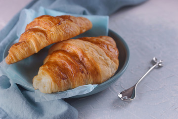 Breakfast with fresh croissants.