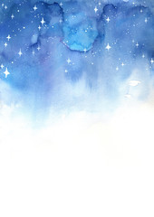 Abstract night sky and star watercolor hand painting background.