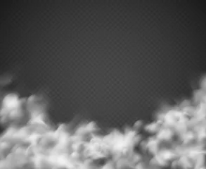 Poster Smoke background. Mist white clouds smoking spooky dusty fog condensation transparent texture light isolated on black © YummyBuum
