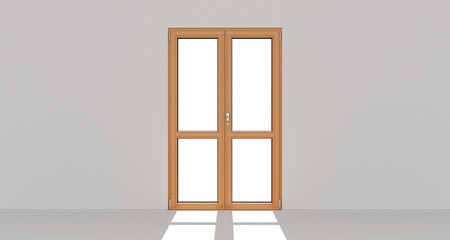 Door. White wall. Isolated door. Wooden door. 3d. 3D render.