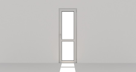 White door. White wall. 3d. 3D render.
