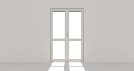 White door. White wall. 3d. 3D render.