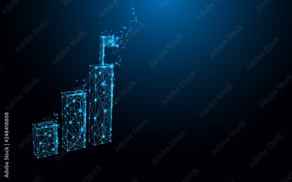 Leinwandbilder growing graph icon from lines, triangles and particle style design. illustration vector