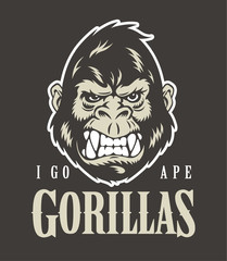 Gorilla face and head. Vector illustration.