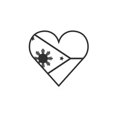 Philippines flag icon in a heart shape in black outline flat design. Independence day or National day holiday concept.
