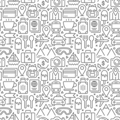 Travel seamless pattern with thin line icons