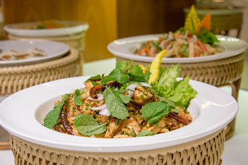  pork spicy salad Thai food in plate