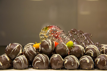  delicious dark chocolate ball closeup background