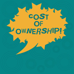 Conceptual hand writing showing Cost Of Ownership. Business photo showcasing purchase price of asset plus the price of operation Oval Color Speech Bubble with Stars as Outline Text Space
