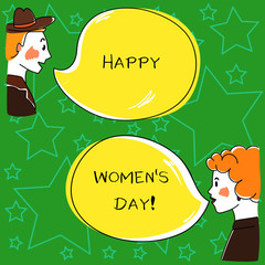 Conceptual hand writing showing Happy Women S Is Day. Business photo showcasing day celebrated on March that celebrates woanalysishood Hand Wo analysis Talking photo with Color Speech Bubble
