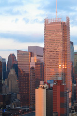 Aerial and panorama view of skyscrapers of  New York City, Manhattan.  Top view of night midtown of Manhattan.