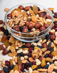 dried fruits and nuts top view background